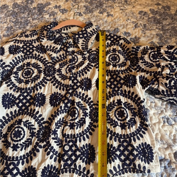 Navy and White Embroidered Women's Top - Picture 7 of 8